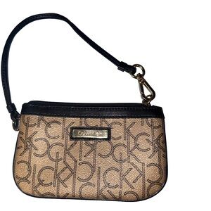 Calvin Klein Signature Tan and Black Wristlet